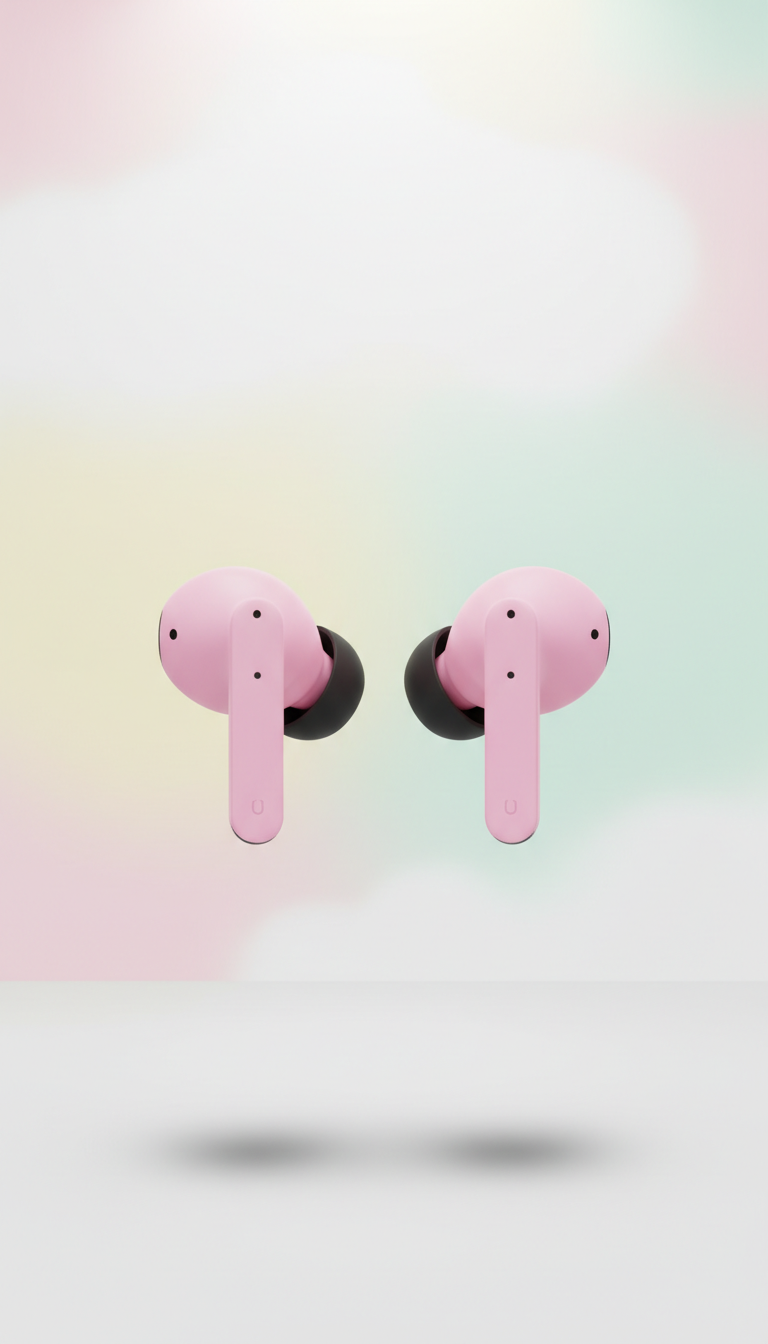 Bubblegum pink wireless earbuds