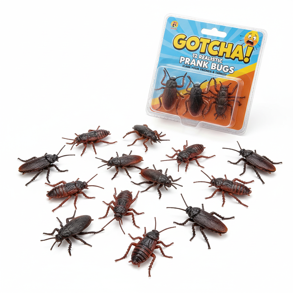 Fake Cockroach & Bug Set 12pc Realistic