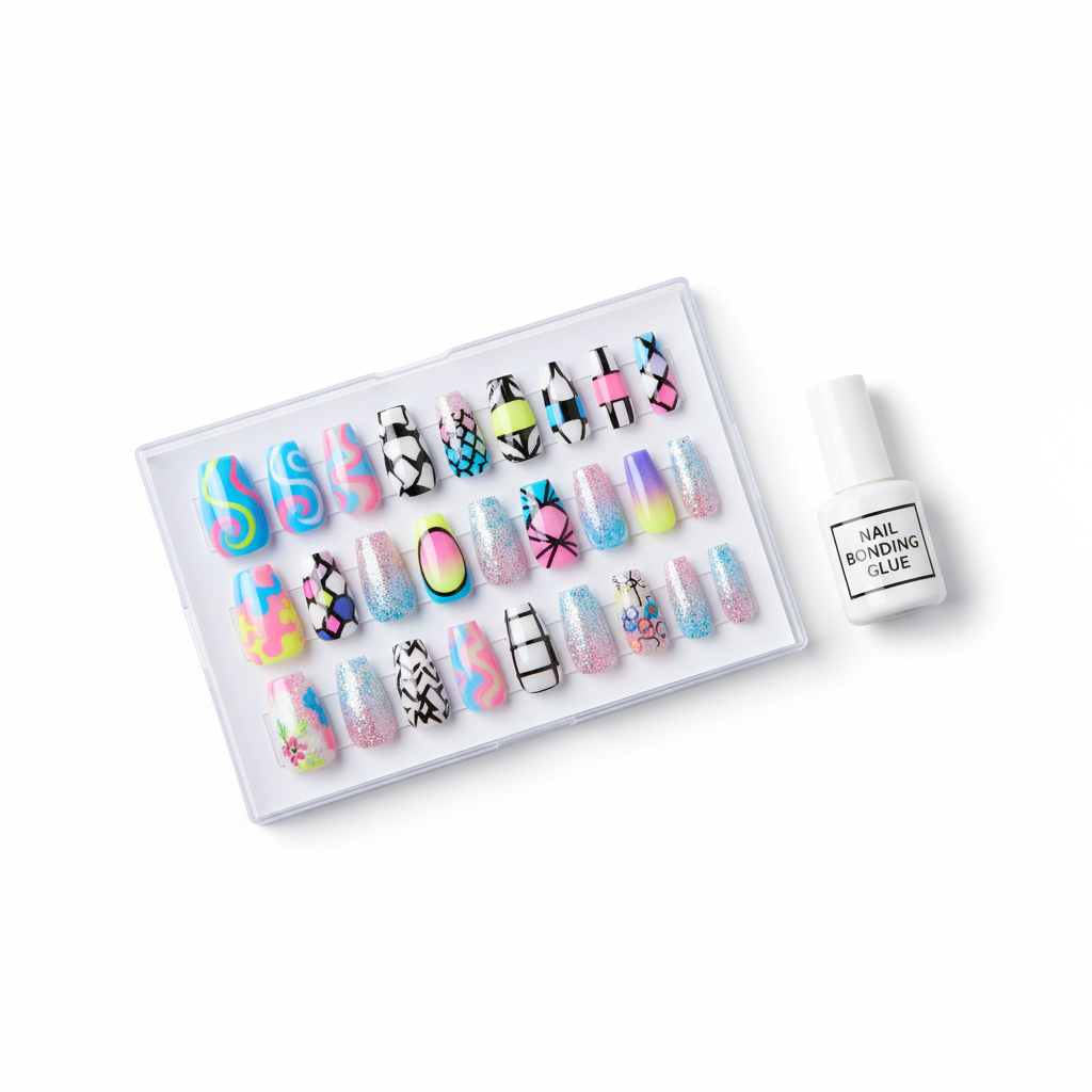 Press-On Nails Set 24pc Coffin Shape