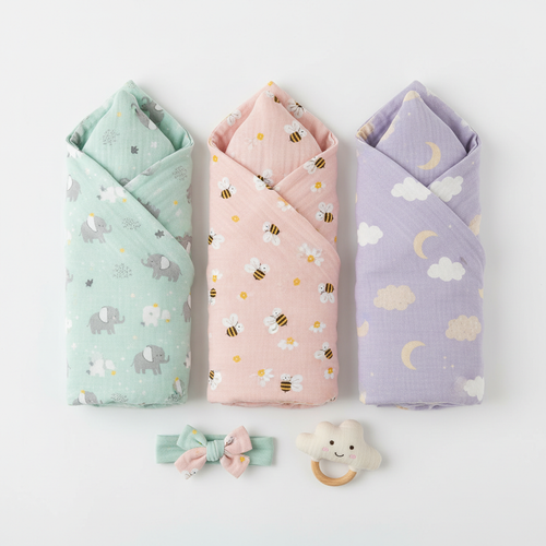 Baby Muslin Swaddle Blanket Set 3pc