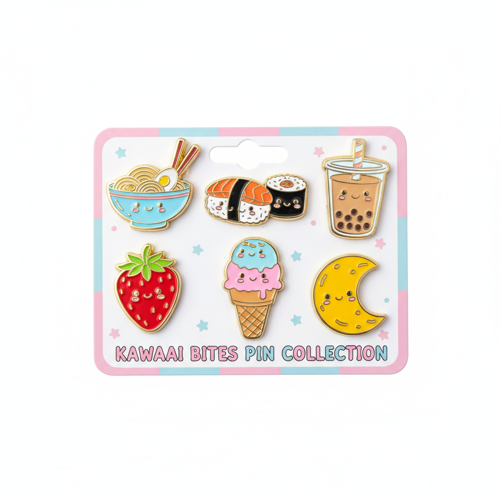 Kawaii Food Enamel Pin Set 6pc