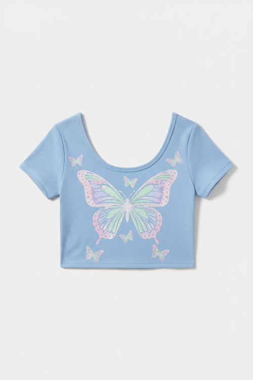 Women's Y2K Butterfly Print Crop Top
