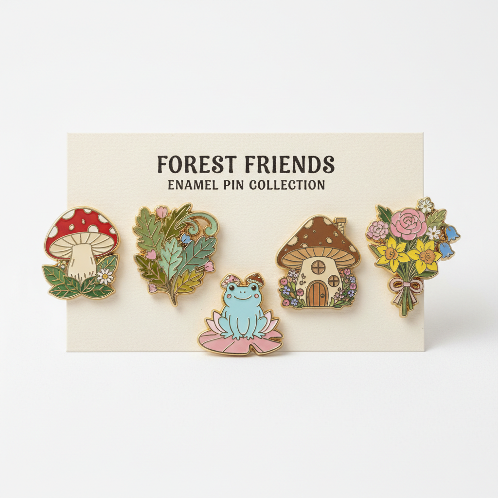 Mushroom & Nature Enamel Pin Set 5pc