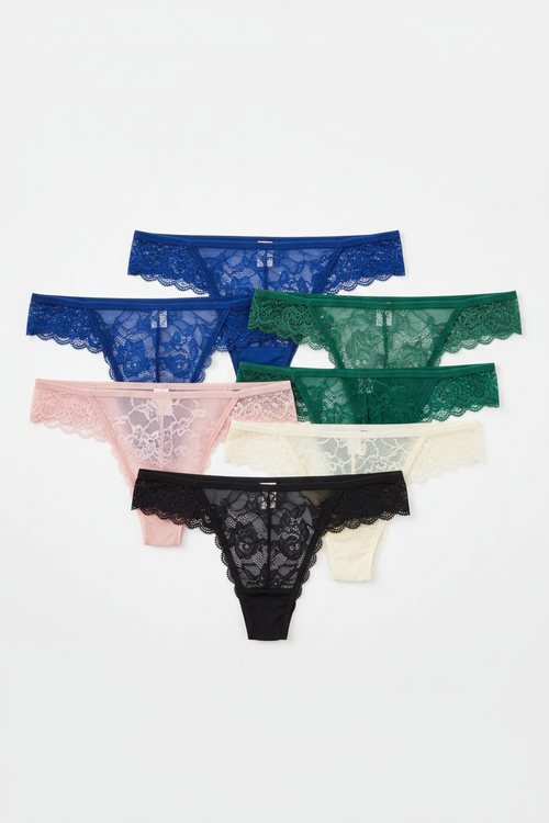 Women's Lace Trim Thong Underwear 5-Pack