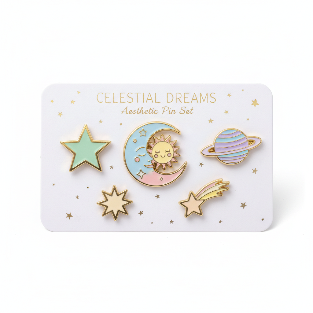 Celestial Moon & Stars Enamel Pin Set 5pc